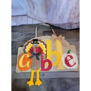 Thanksgiving Turkey gobble pumpkin fall harvest plush sign decor